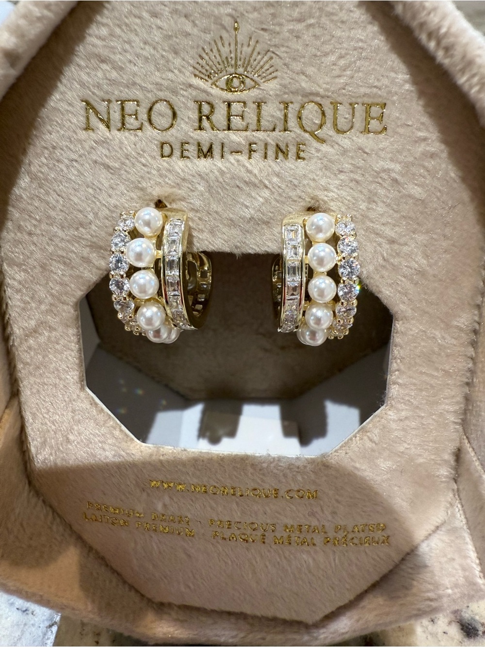 Gold Pearl & Crystal Hoop Earrings